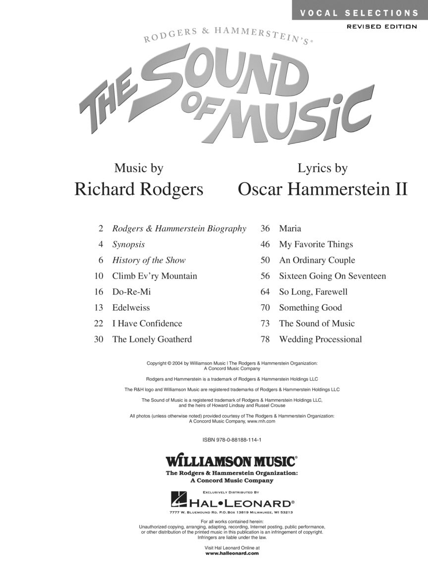 The Sound of Music Vocal Selections Revised - Piano/Vocal Williamson Music 312392