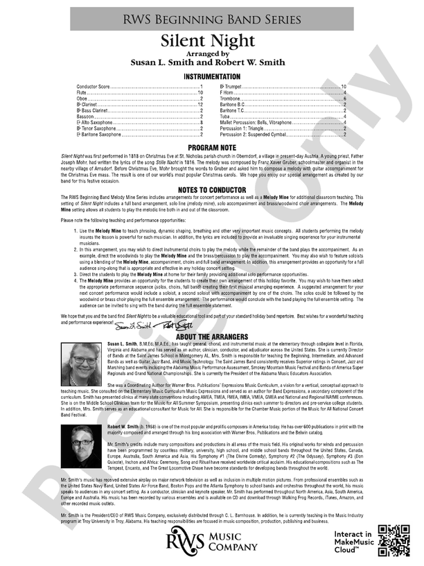 Silent Night - Melody Mine - Concert Band Conductor Score & Parts (Digital Download)