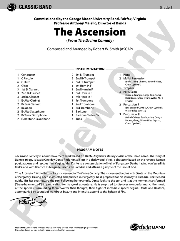 The Ascension (from The Divine Comedy) - Concert Band Conductor Score & Parts (Digital Download)
