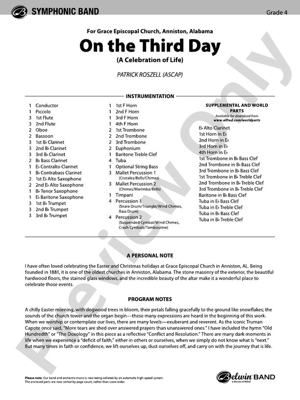 On the Third Day - Concert Band Conductor Score & Parts (Digital Download)