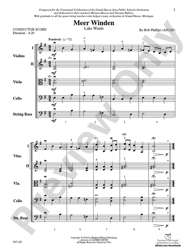 Meer Winden - String Orchestra Conductor Score & Parts (Digital Download)