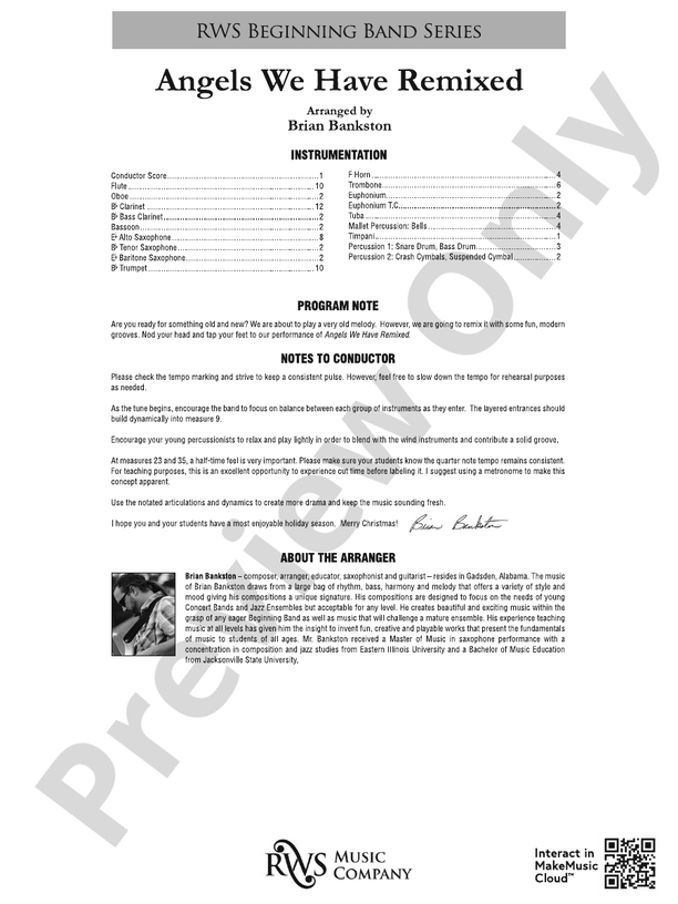 Angels We Have Remixed - Concert Band Conductor Score & Parts (Digital Download)