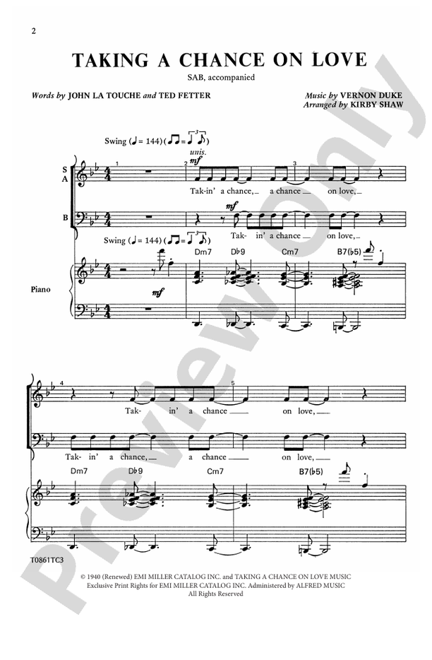 Taking a Chance on Love - SAB Choral Octavo (Digital Download)