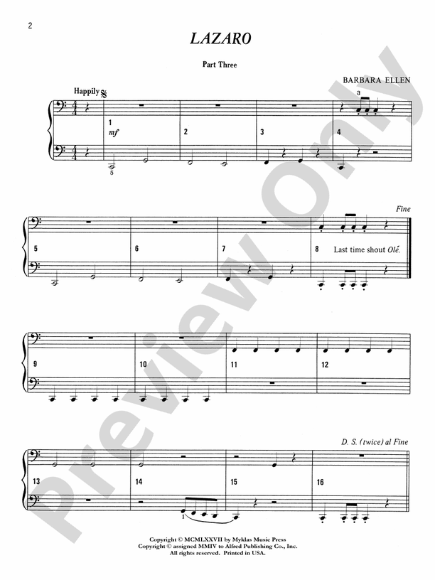 Lazaro - 1 Piano, 6 Hands (Digital Download)