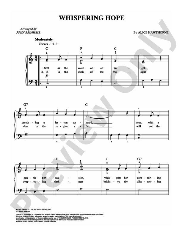 Whispering Hope - Arr. John Brimhall - Easy Piano (Digital Download)