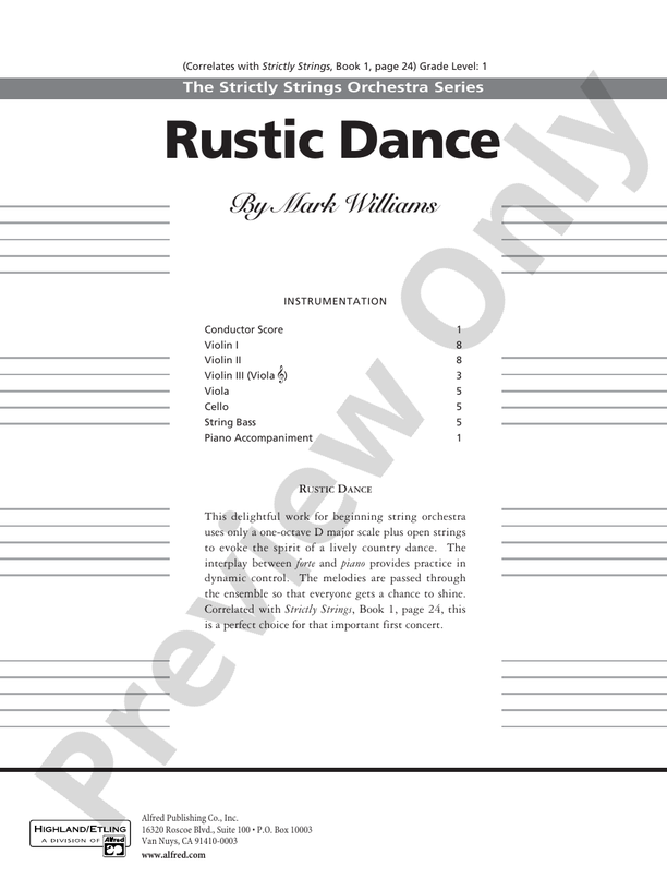 Rustic Dance – String Orchestra Conductor Score & Parts (Digital Download)