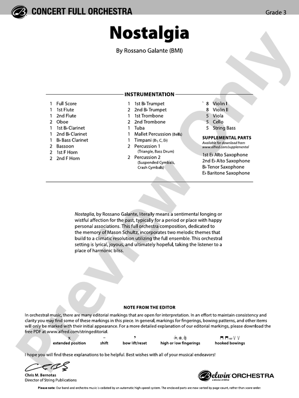 Nostalgia – Full Orchestra Conductor Score & Parts (Digital Download)