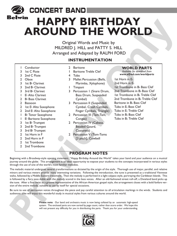 Happy Birthday Around the World - Concert Band Conductor Score & Parts (Digital Download)