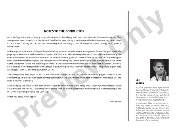 Jo Jo Calypso – Jazz Ensemble Conductor Score & Parts (Digital Download)
