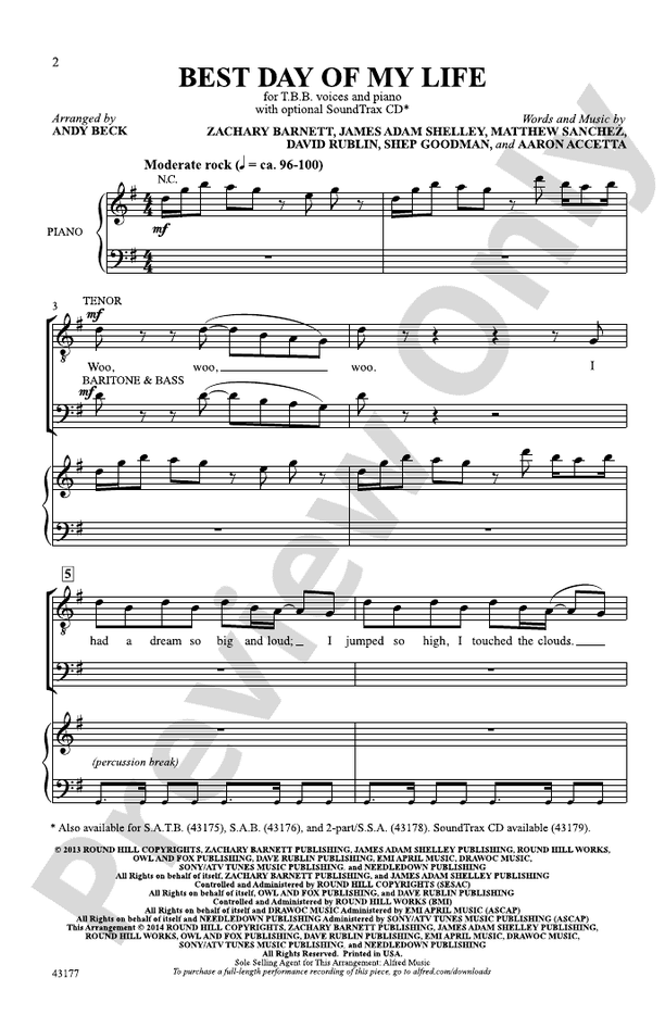Best Day of My Life – TBB Choral Octavo (Digital Download)