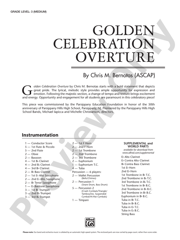 Golden Celebration Overture - Concert Band Conductor Score & Parts (Digital Download)