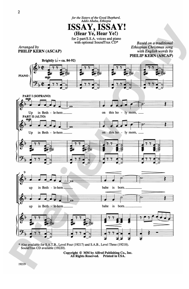 Issay, Issay! (Hear Ye, Hear Ye!) – 2-Part/SSA Choral Octavo - Digital Sheet Music Download (Digital Download)