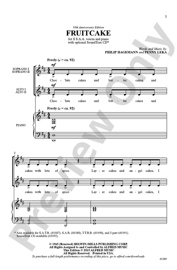 Fruitcake – SSAA Choral Octavo (Digital Download)