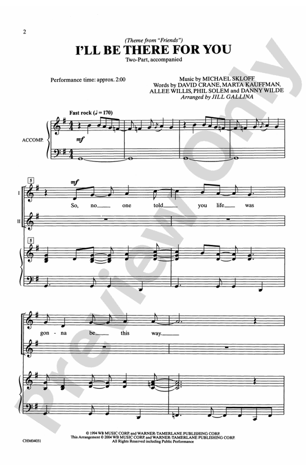 I'll Be There for You (Theme from "Friends") – 2-Part Choral Octavo (Digital Download)
