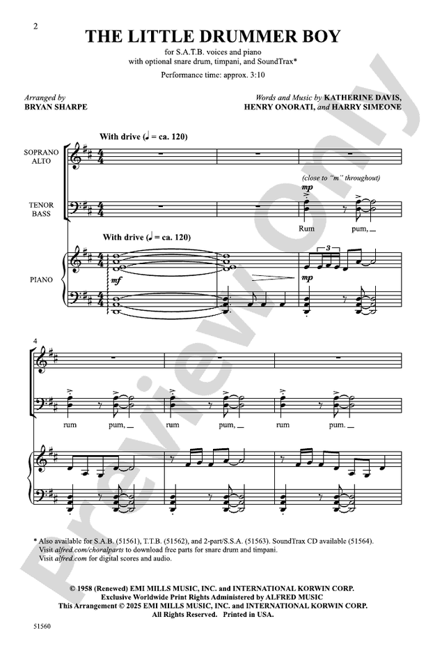 The Little Drummer Boy - SATB Choral Octavo (Digital Download)