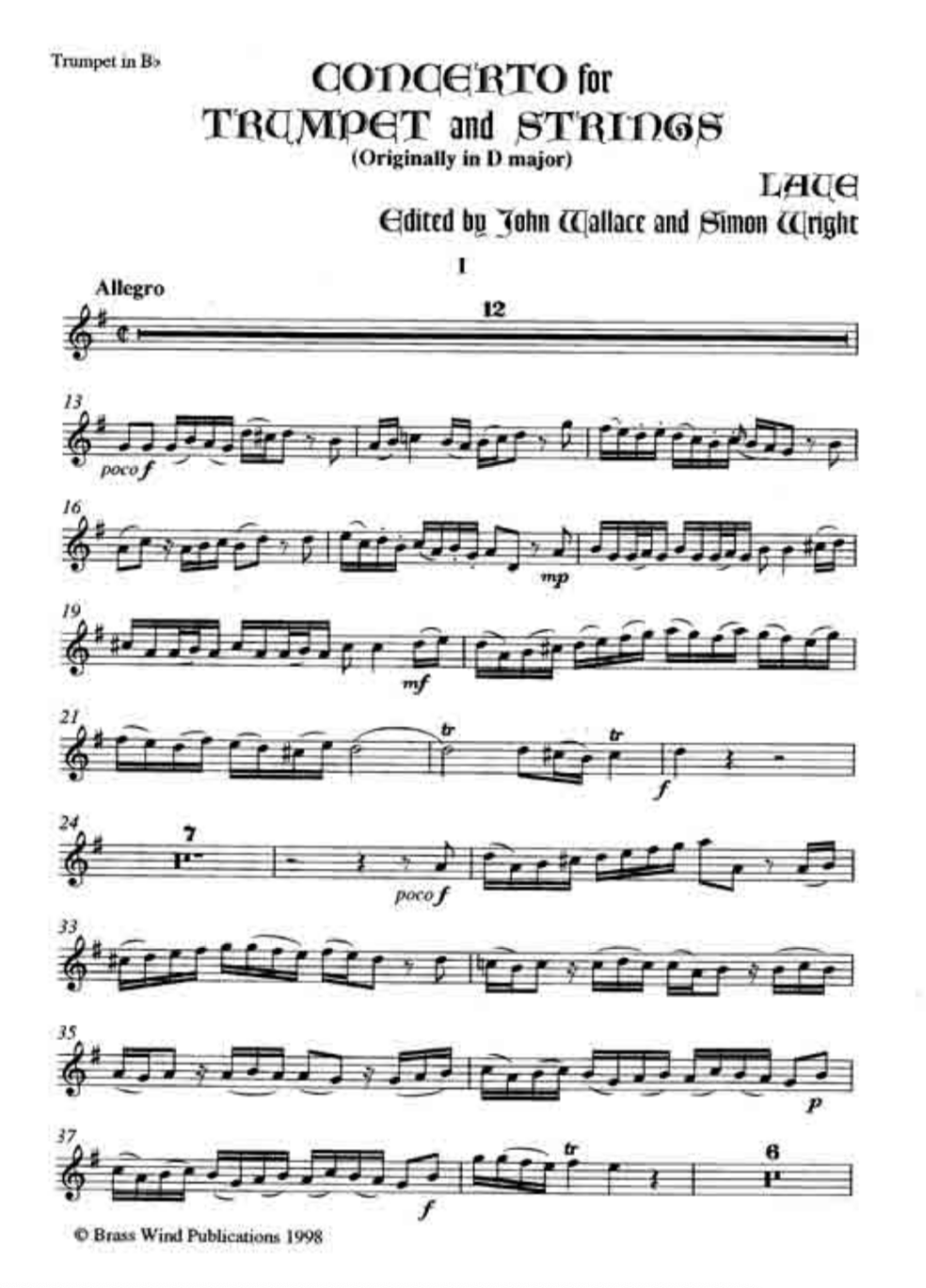 Trumpet Concerto (Originally in D) - Laue - Brasswind