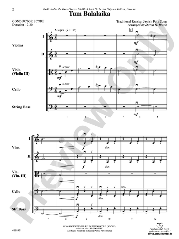 Tum Balalaika – String Orchestra Conductor Score & Parts (Digital Download)