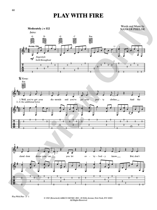 Play with Fire - Guitar TAB (Digital Download)