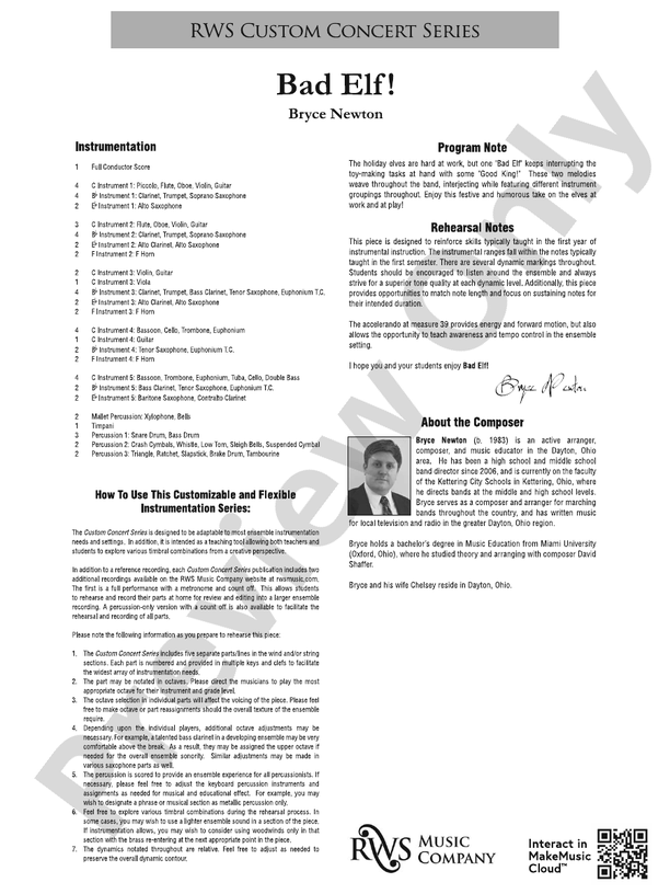 Bad Elf! (Custom Concert Band) - Concert Band Conductor Score & Parts(Digital Download)