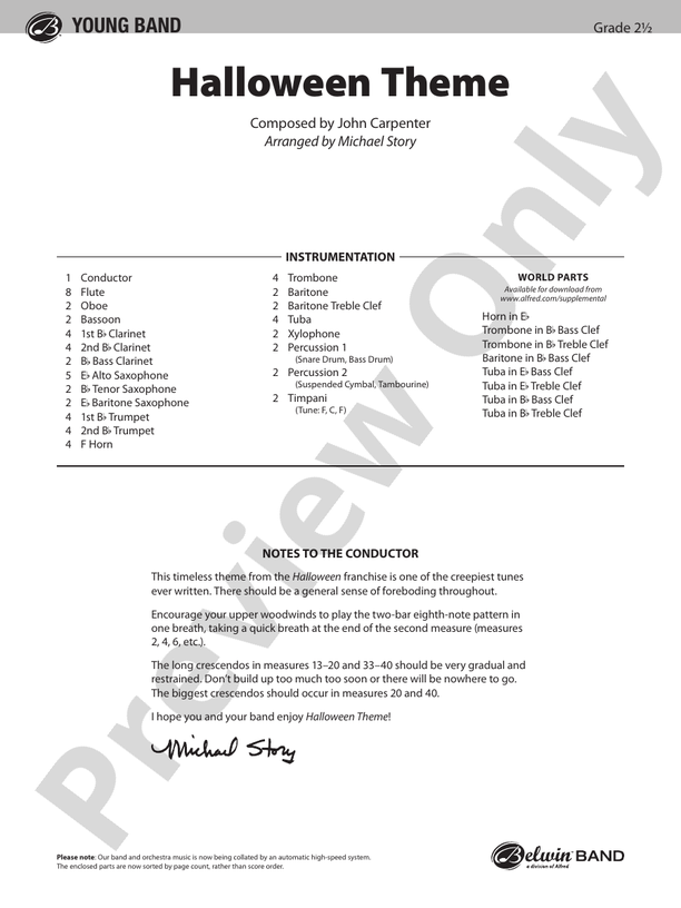Halloween Theme - Concert Band Conductor Score & Parts (Digital Download)