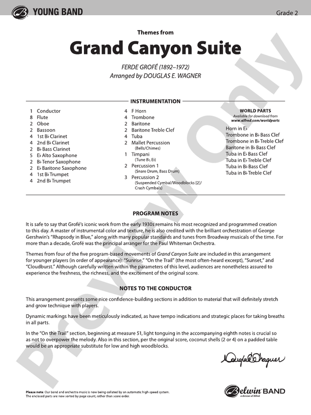 Grand Canyon Suite, Themes from - Concert Band Conductor Score & Parts (Digital Download)