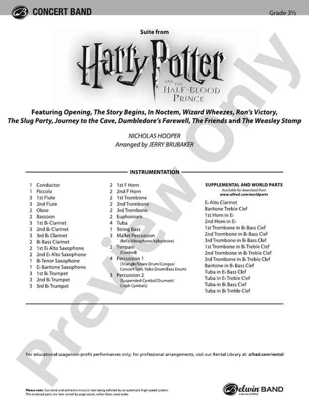 Harry Potter and the Half-Blood Prince, Suite from - Concert Band Conductor Score & Parts (Digital Download)