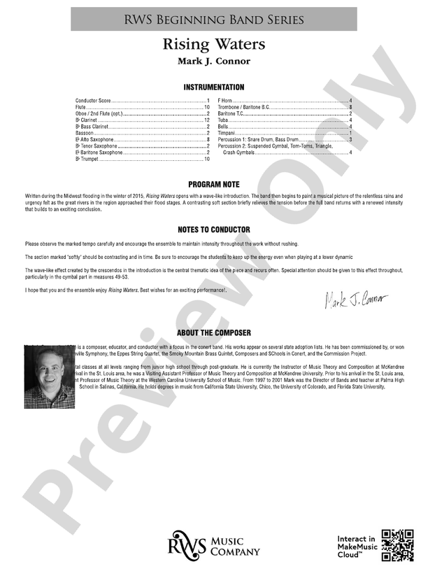Rising Waters - Concert Band Conductor Score & Parts (Digital Download)