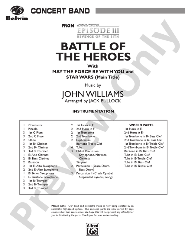 The Battle of the Heroes (from Star Wars¬Æ: Episode III Revenge of the Sith) - Concert Band Conductor Score & Parts (Digital Download)