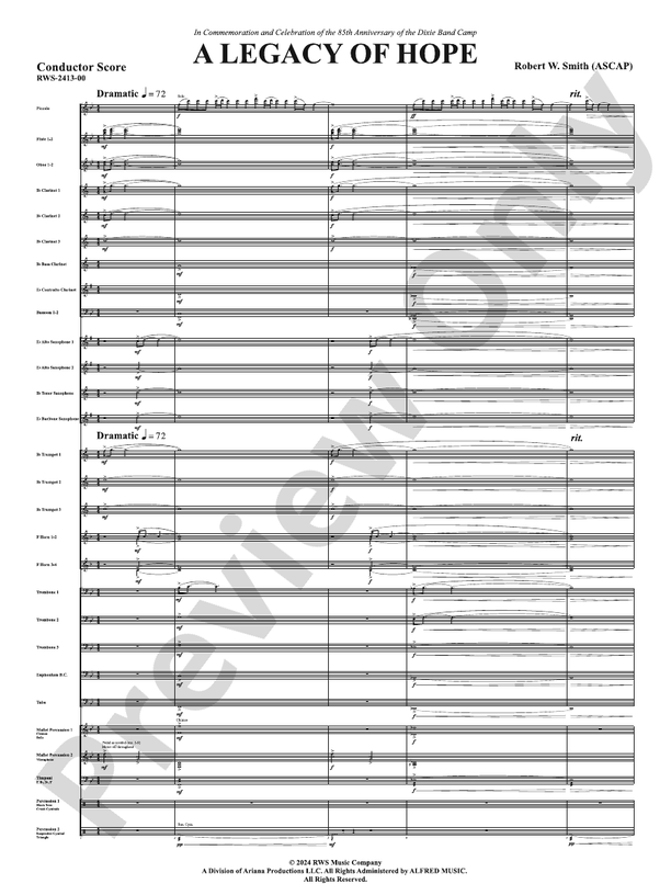 A Legacy of Hope - Concert Band Conductor Score & Parts(Digital Download)