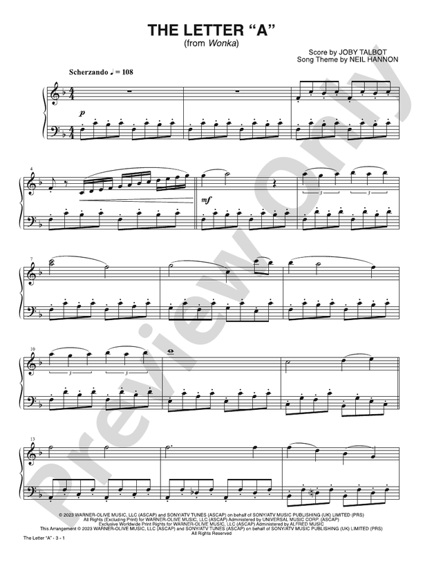 The Letter "A" (from Wonka) - Piano (Digital Download)
