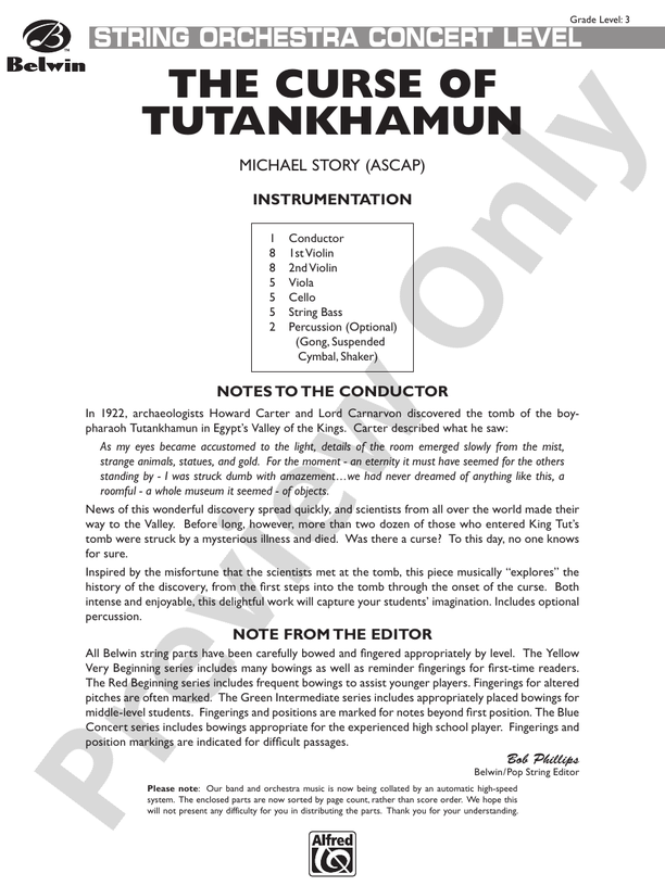 The Curse of Tutankhamun – String Orchestra Conductor Score & Parts (Digital Download)