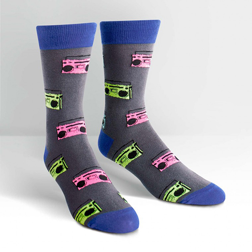 Men's Crew Socks - Black with colourful stereos