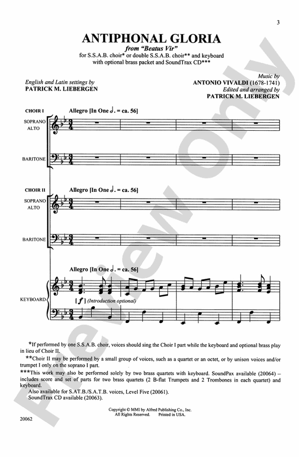 Antiphonal Gloria – SSAB (Opt. Double Choir) Choral Octavo (Digital Download)