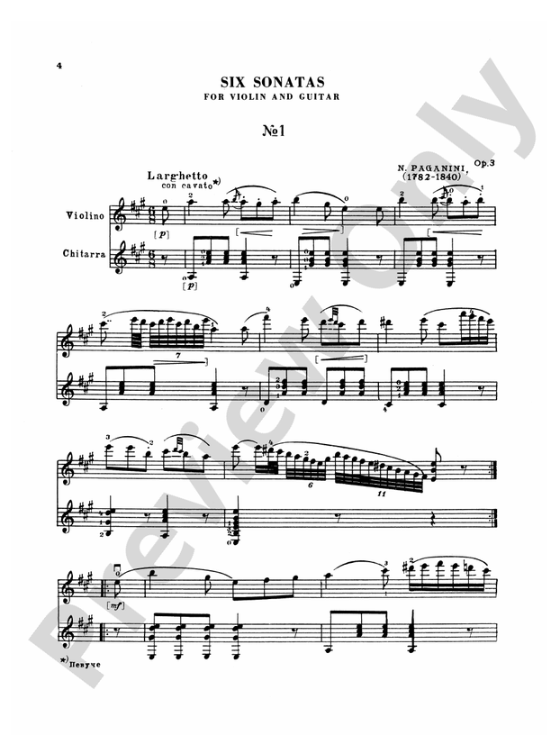 Paganini: Six Sonatas for Violin and Guitar, Op. 3 - Guitar (Digital Download)