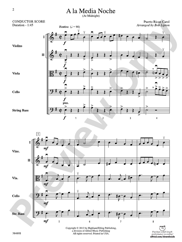 A la Media Noche – String Orchestra Conductor Score & Parts (Digital Download)