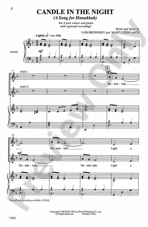 Candle in the Night (A Song for Hanukkah) – 2-Part Choral Octavo (Digital Download)