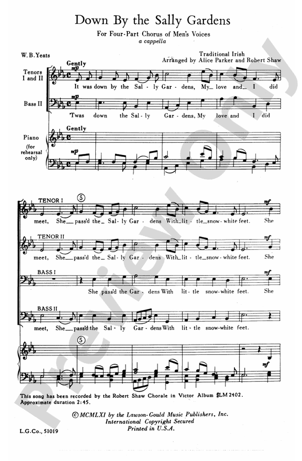 Down by the Sally Gardens – TTBB Choral Octavo (Digital Download)