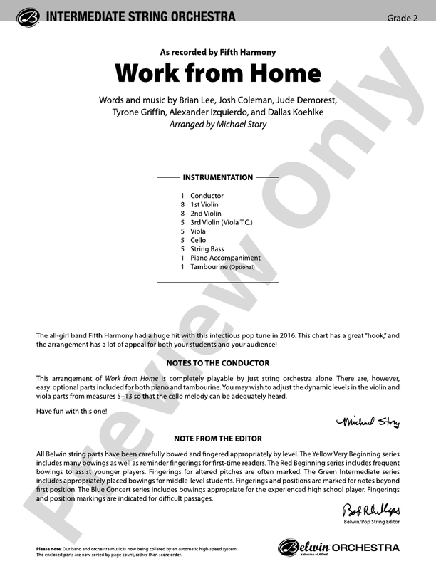 Work from Home - String Orchestra Conductor Score & Parts (Digital Download)