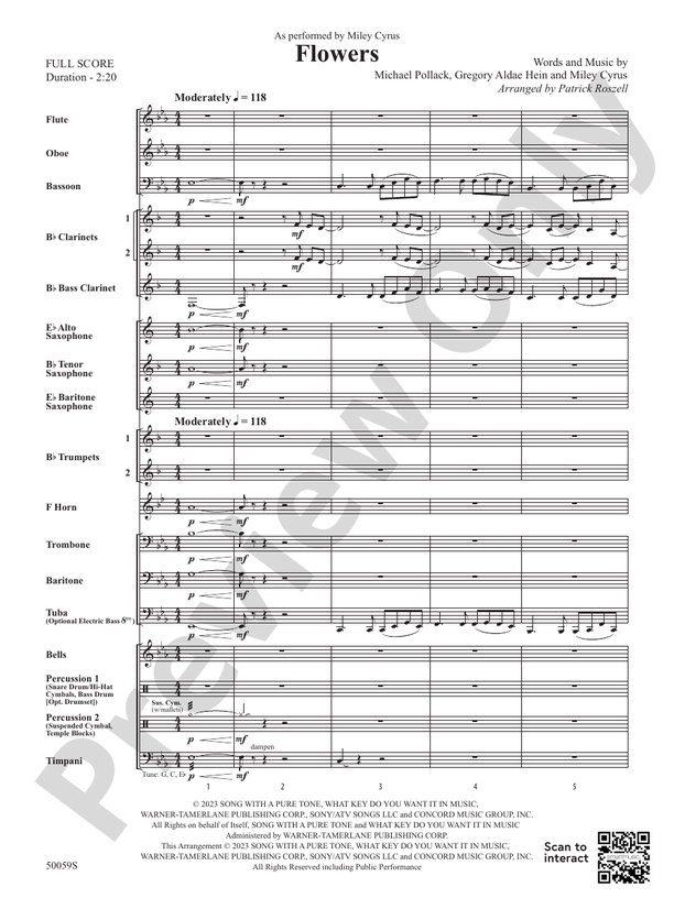 Flowers - Concert Band Conductor Score & Parts (Digital Download)