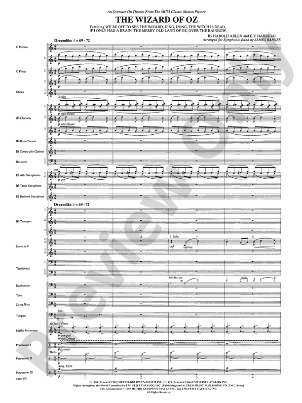 The Wizard of Oz (Medley) - Concert Band Conductor Score & Parts (Digital Download)