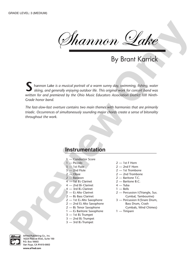 Shannon Lake - Concert Band Conductor Score & Parts (Digital Download)