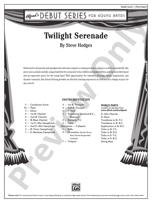 Twilight Serenade - Concert Band Conductor Score & Parts (Digital Download)
