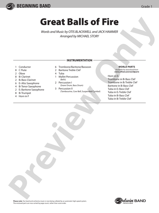 Great Balls of Fire - Concert Band Conductor Score & Parts (Digital Download)