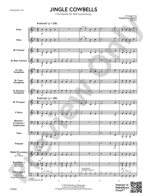 Jingle Cowbells - Concert Band Conductor Score & Parts(Digital Download)