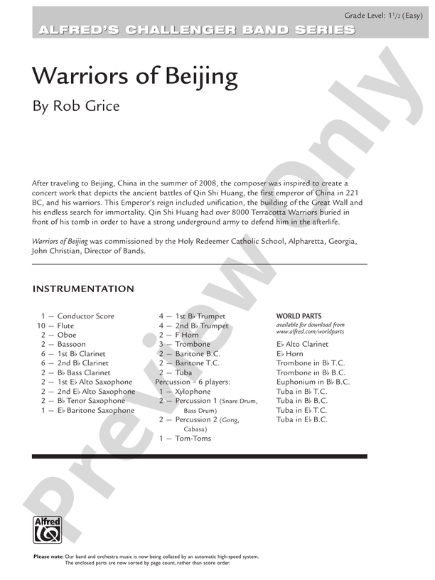 Warriors of Beijing - Concert Band Conductor Score & Parts (Digital Download)