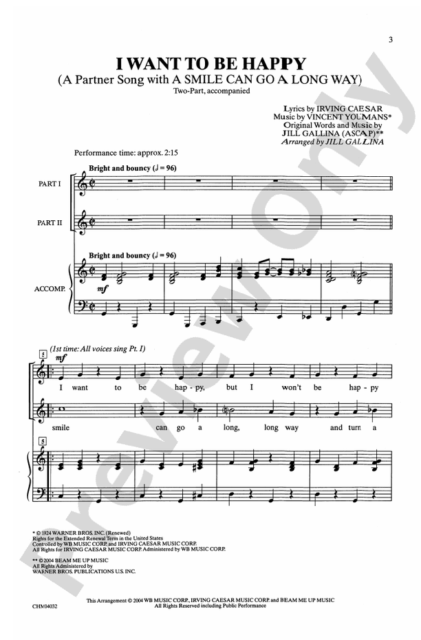 I Want to Be Happy - Arr. Jill Gallina – 2-Part Choral Octavo (Digital Download)