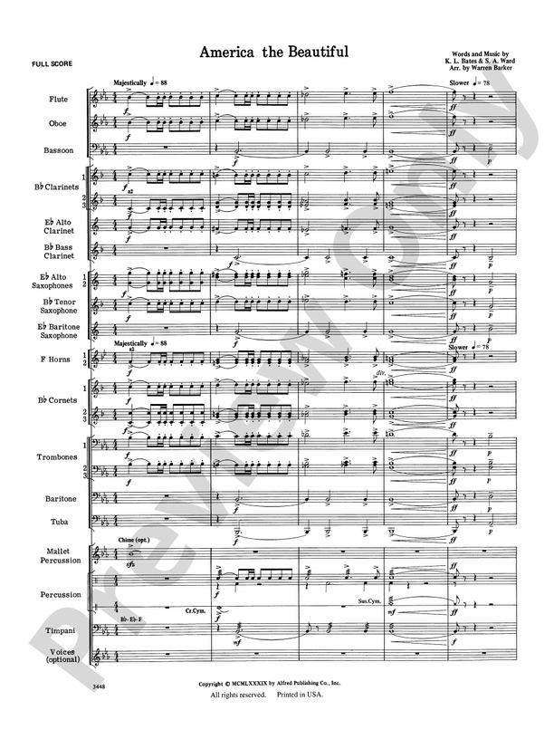 America, the Beautiful (with optional SA/SAB chorus) - Concert Band Conductor Score & Parts (Digital Download)