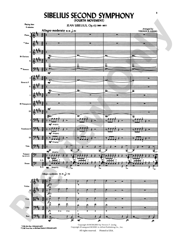 Sibelius's 2nd Symphony, 4th Movement – Full Orchestra Conductor Score & Parts (Digital Download)