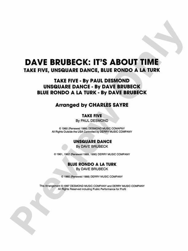 Dave Brubeck: It's About Time - Concert Band Conductor Score & Parts (Digital Download)