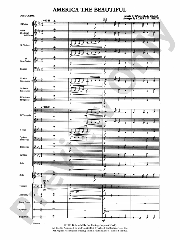 America the Beautiful - DSM-PK-0002124 - Concert Band Conductor Score & Parts (Digital Download)